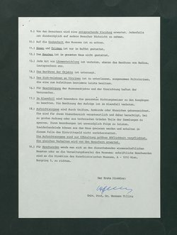 Besucherordnung für das Kunsthistorische Museum, gültig ab 1. August 1988