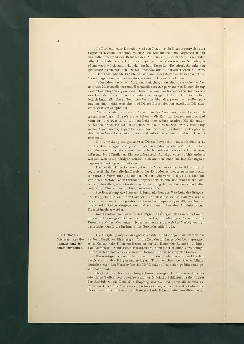 Bestimmungen für den Dienstbetrieb in den kunsthistorischen Sammlungen des Allerhöchsten Kaiserhauses
