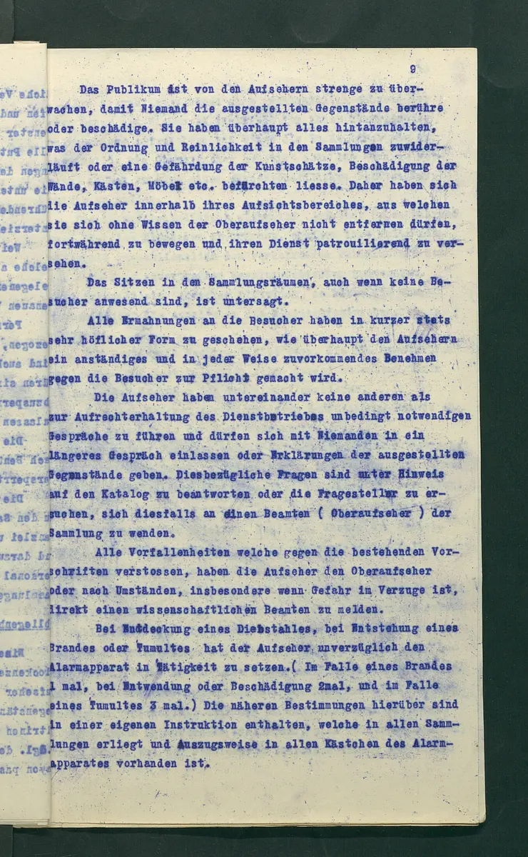 Dienstbestimmungen für das Aufsichtspersonal in den Sammlungen