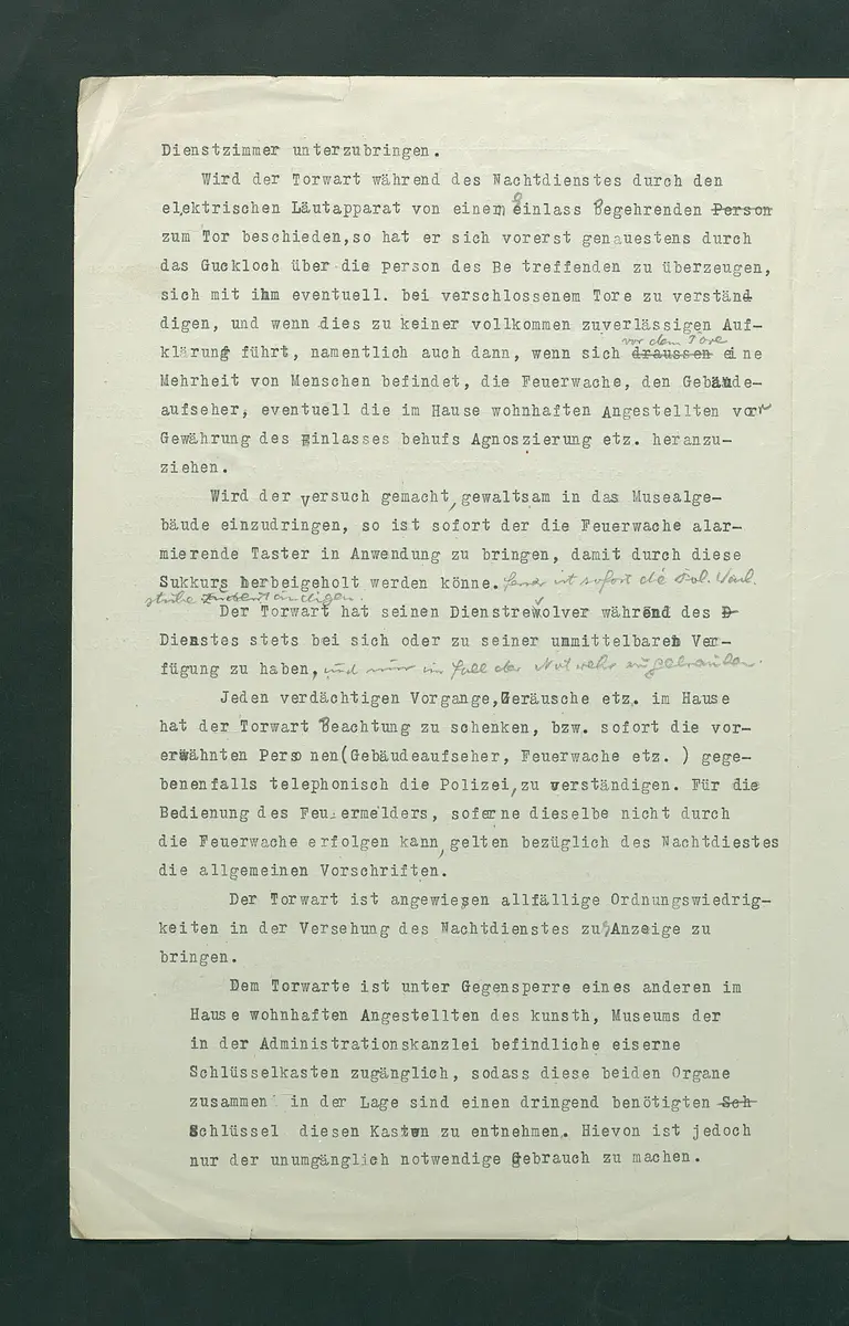 Dienstbestimmungen für den Nachtdienst des Torwartes im Ringseitigen Vestibüle