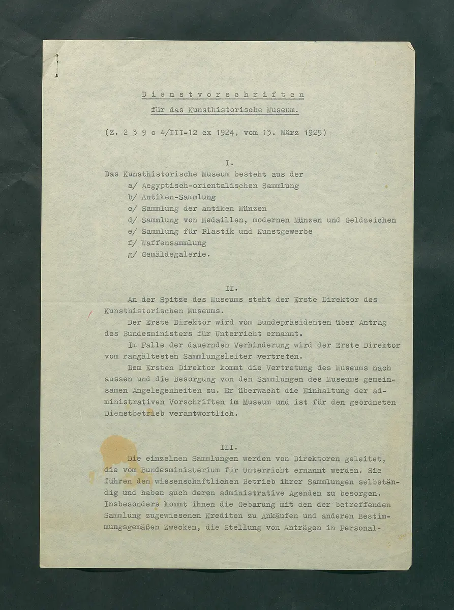 Dienstvorschriften für das Kunsthistorische Museum