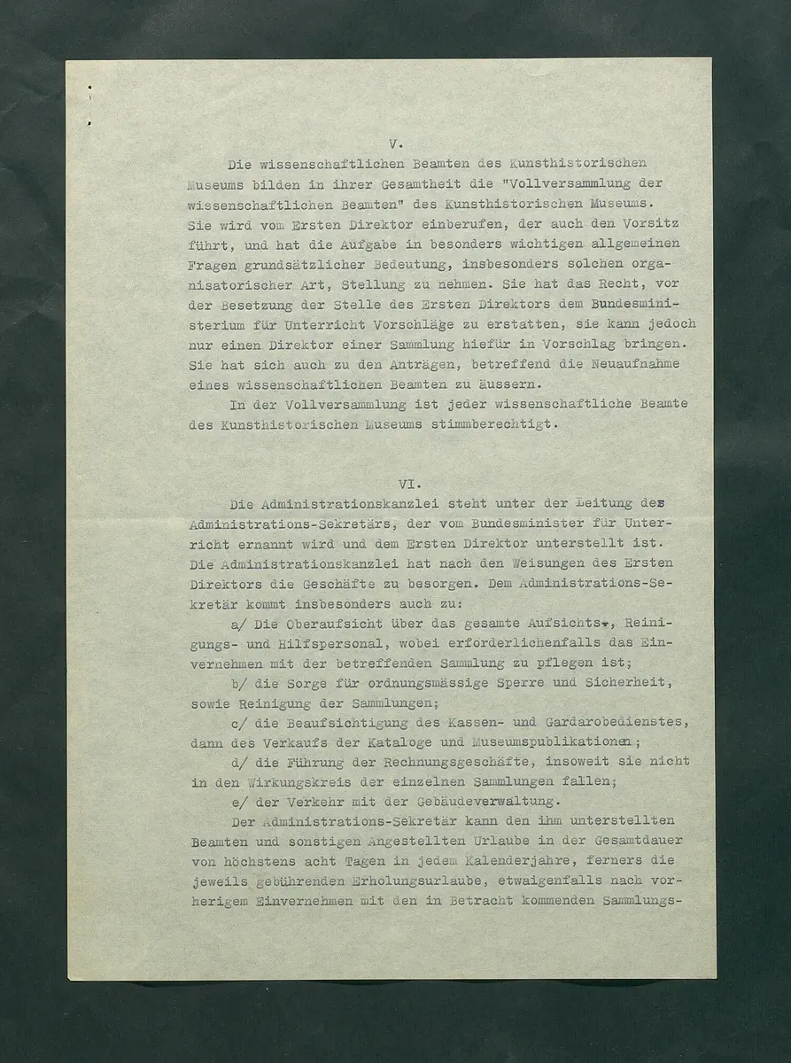 Dienstvorschriften für das Kunsthistorische Museum