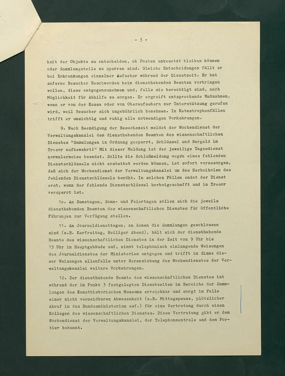 Dienstanweisungen für Postenaufseher, Portiere, die Telephonzentrale, Oberaufseher, Nachtportiere und Nachtaufseher, für den Wochendienst der Beamten und der Verwaltungskanzlei
