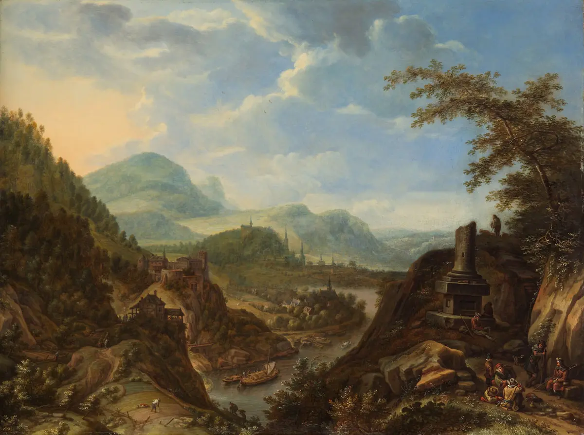 Rheinlandschaft mit Reisenden