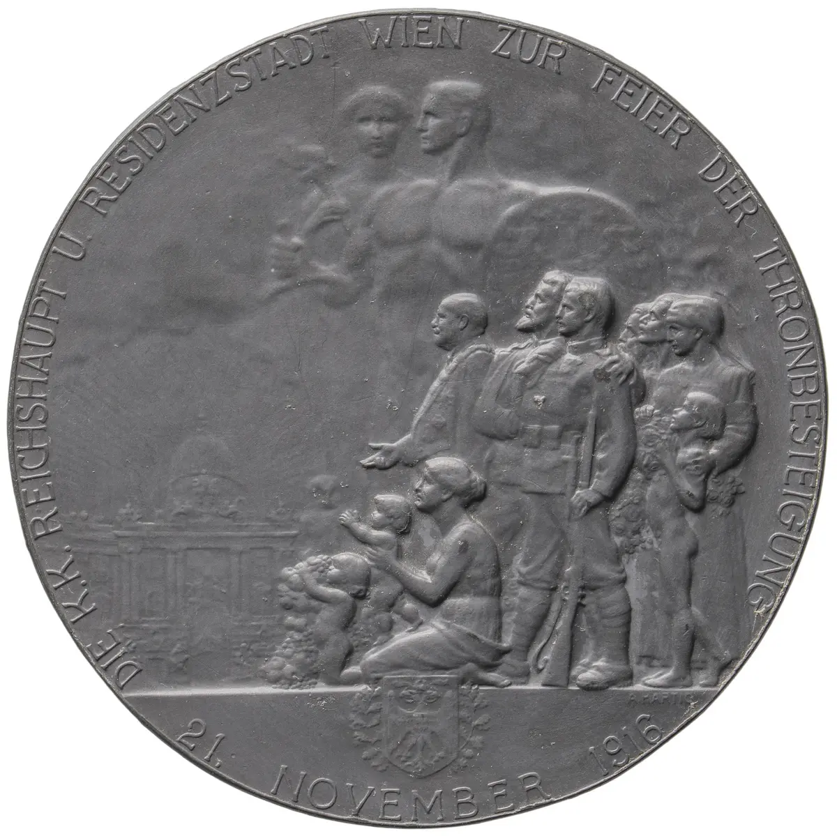 Habsburg: Karl I. und Zita, Medaille der Stadt Wien auf die Thronbesteigung