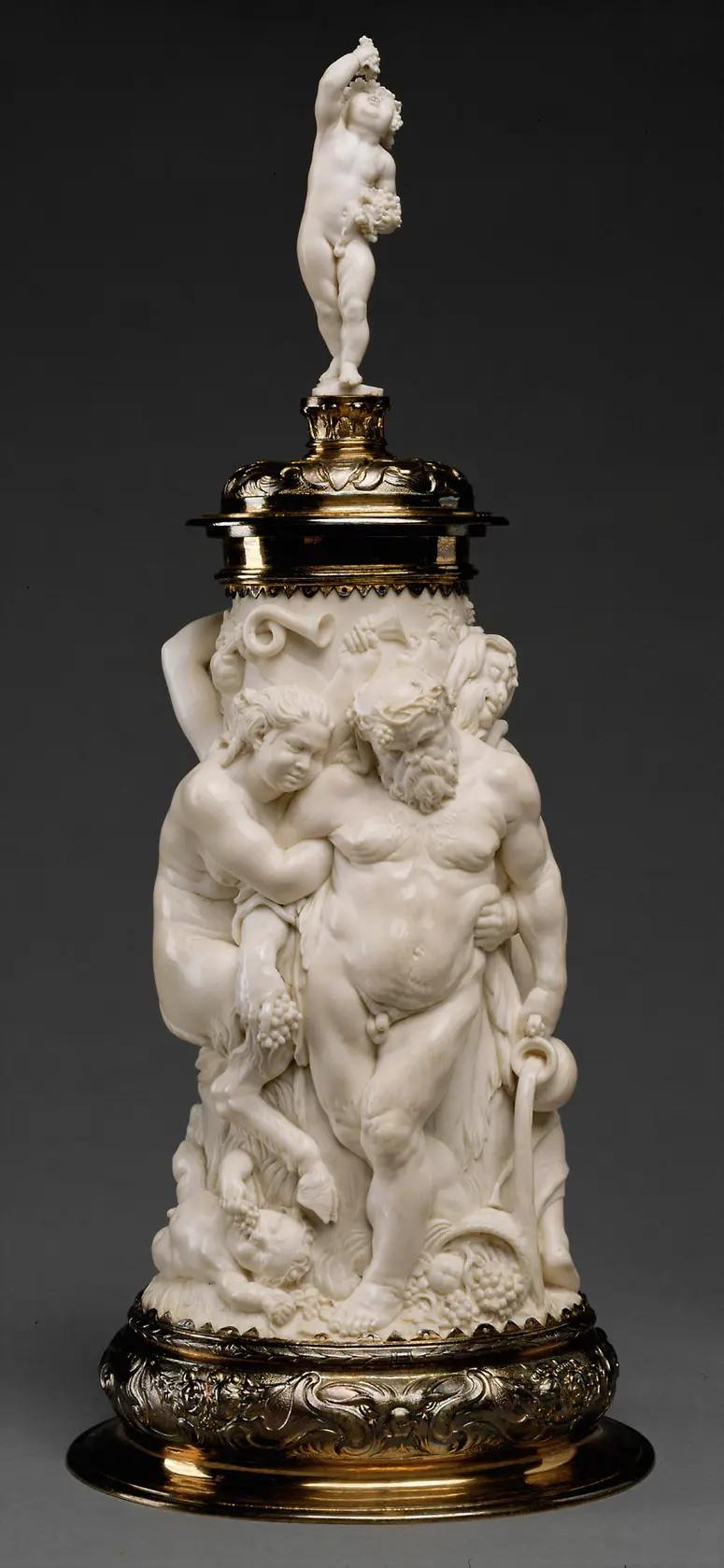 Lidded Tankard with Drunken Silenus
