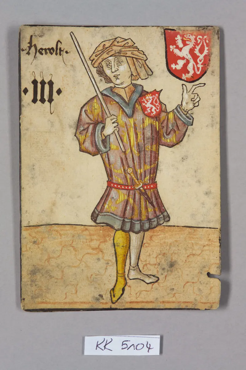 Spielkarte, Böhmen, Herold (Drei), aus dem sog. Hofämterspiel