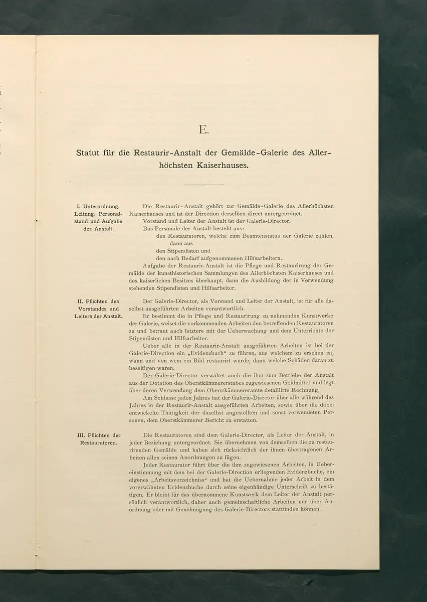 Bestimmungen für den Dienstbetrieb in den kunsthistorischen Sammlungen des Allerhöchsten Kaiserhauses