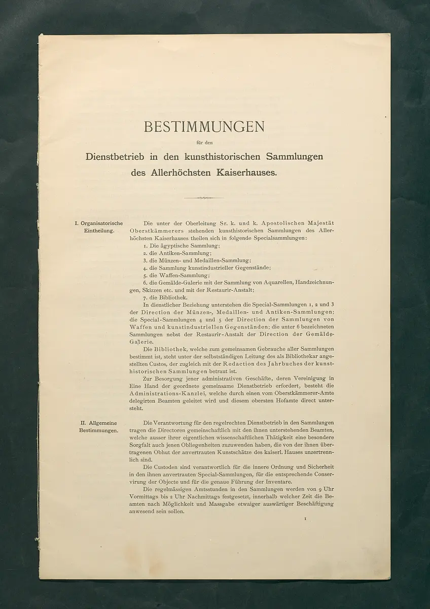Bestimmungen für den Dienstbetrieb in den kunsthistorischen Sammlungen des Allerhöchsten Kaiserhauses