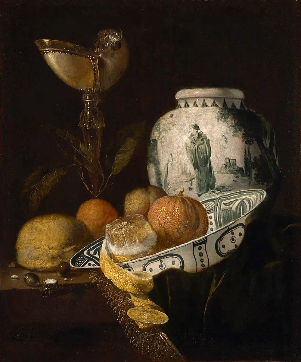 Stillleben mit Nautilusbecher und Ingwertopf
