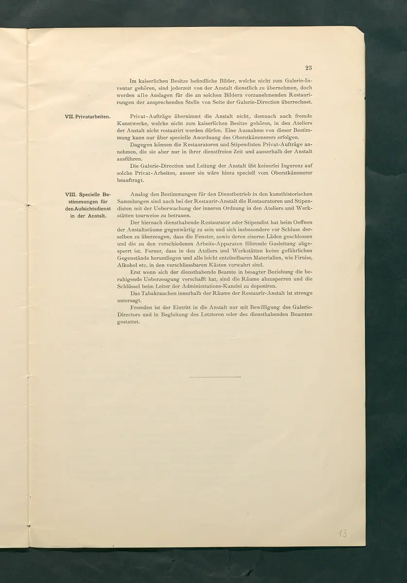 Bestimmungen für den Dienstbetrieb in den kunsthistorischen Sammlungen des Allerhöchsten Kaiserhauses