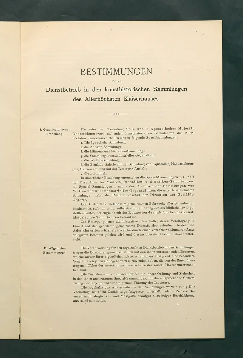 Bestimmungen für den Dienstbetrieb in den kunsthistorischen Sammlungen des Allerhöchsten Kaiserhauses