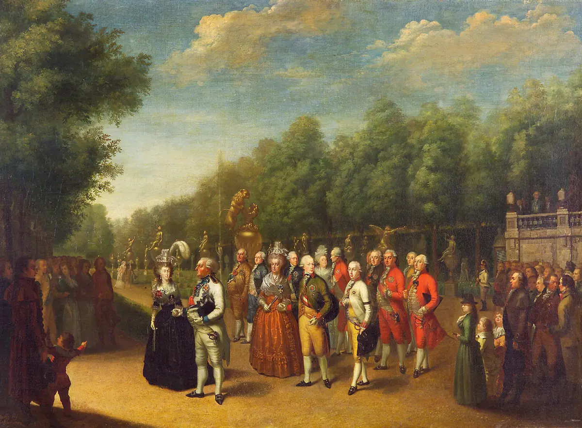 Kaiser Franz II.(I.) und Kurfürst Karl Theodor im Park von Schloss Nymphenburg