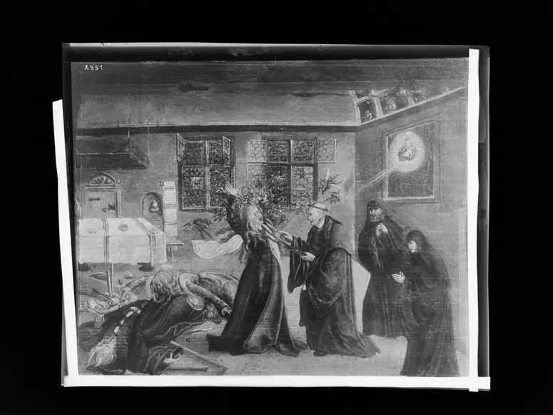 Eine Besessene, die ihre Leute getötet hat, wird von einem Benediktinermönch durch Anlegen der Stola gebändigt und die Teufel fahren aus