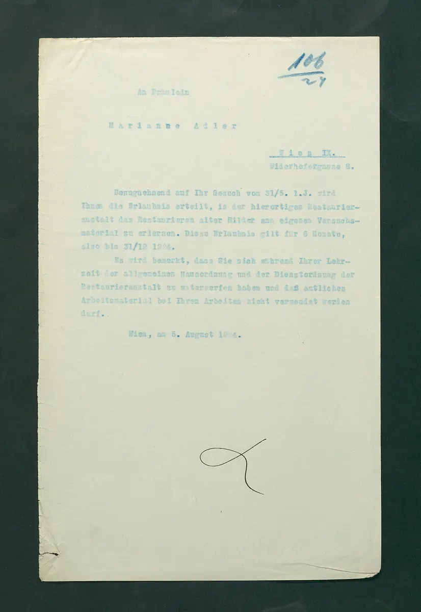 Regelung des Dienstes in der Restaurieranstalt