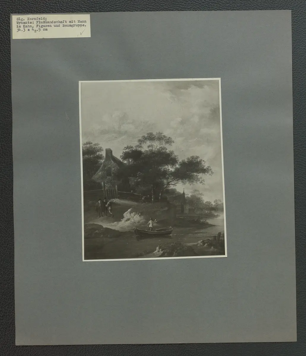 Wynants: Flußlandschaft, Boote und Figuren. 34,3 x 42,5 cm