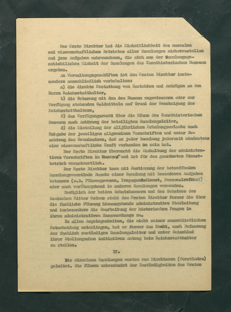 Dienstvorschrift für das Kunsthistorische Museum in Wien