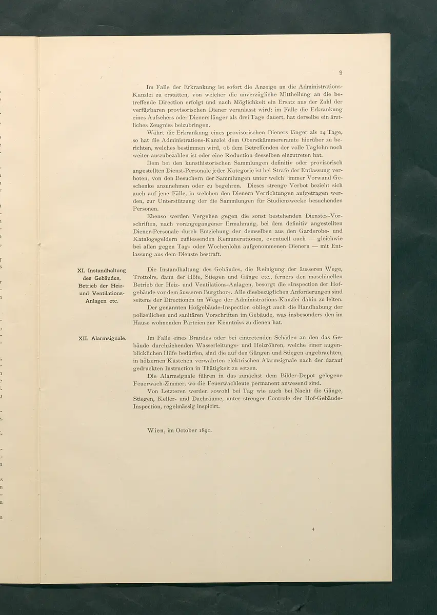 Bestimmungen für den Dienstbetrieb in den kunsthistorischen Sammlungen des Allerhöchsten Kaiserhauses