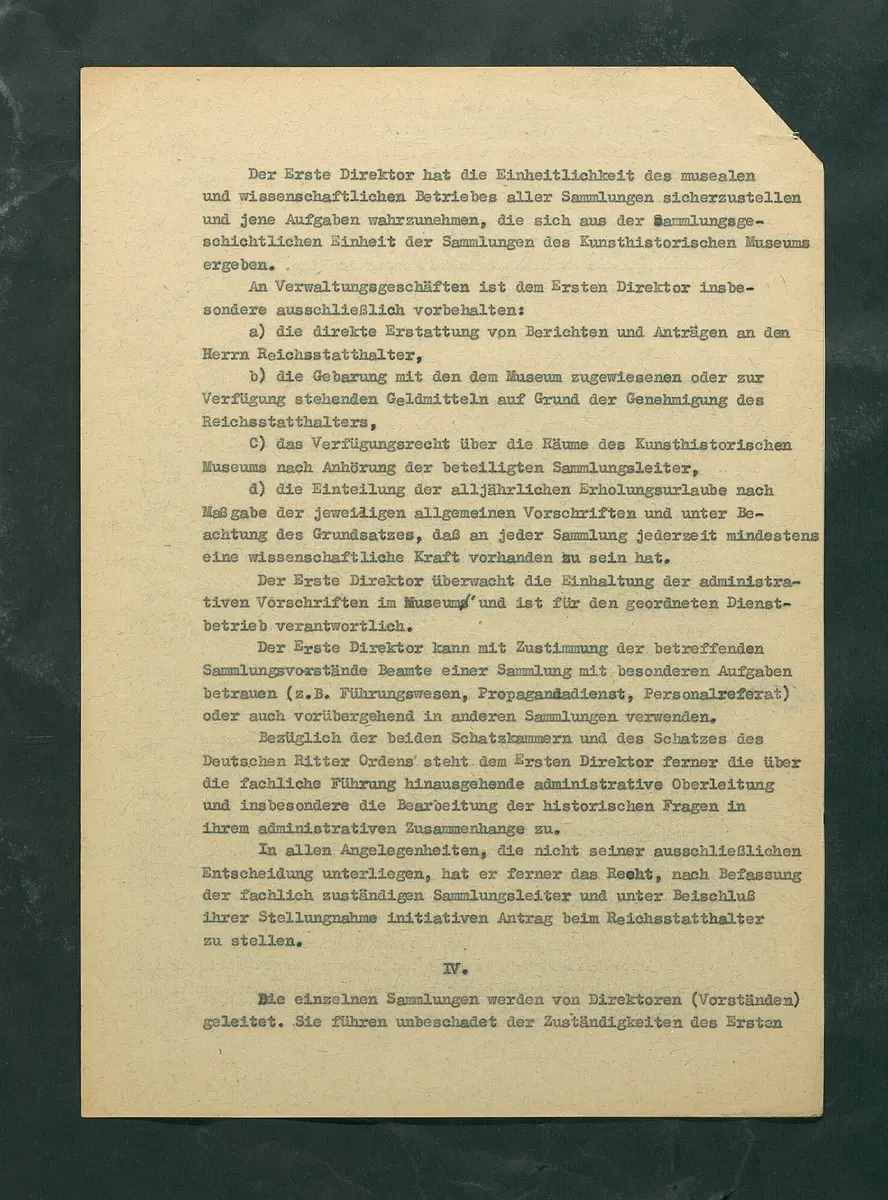 Dienstvorschrift für das Kunsthistorische Museum in Wien