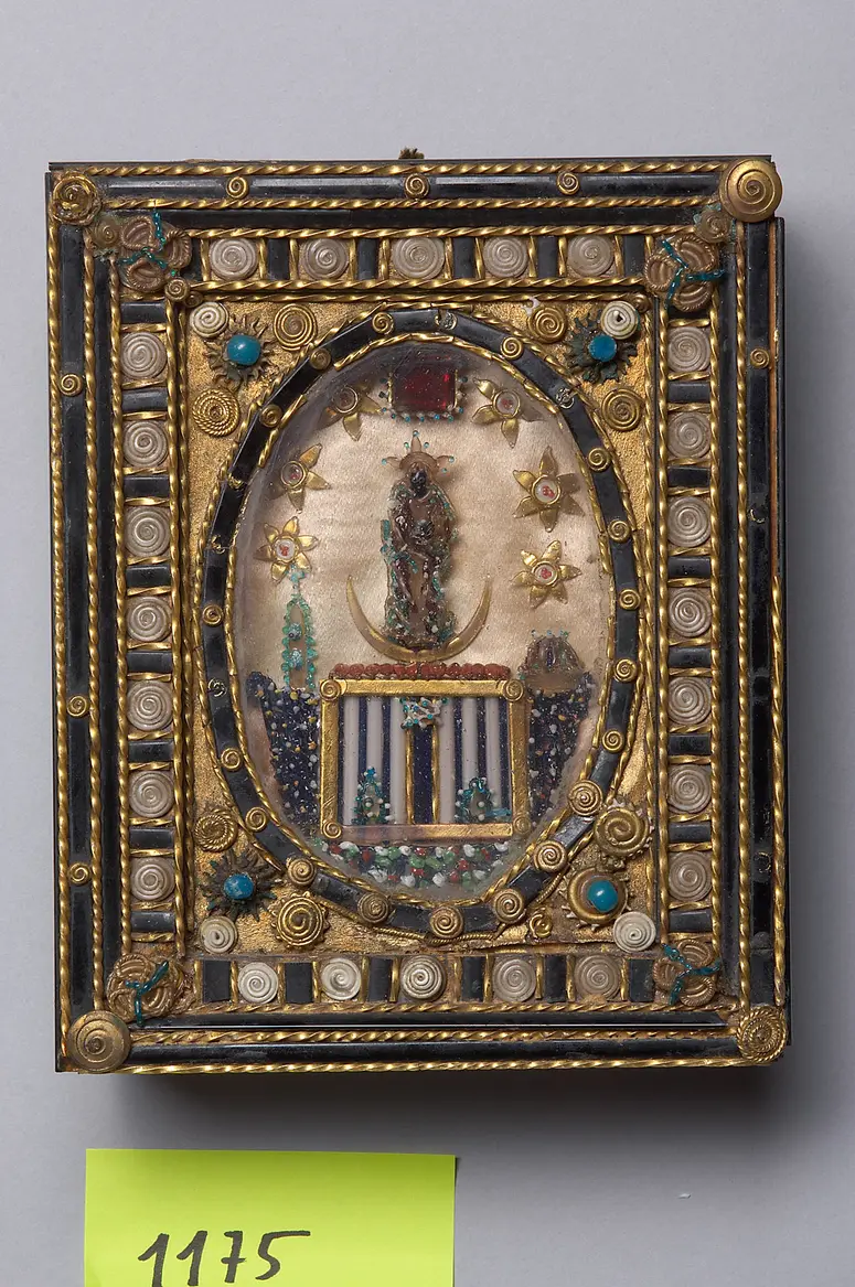 Schmelzglasbild, Glasbild, Maria auf dem Halbmond, Mondsichermadonna