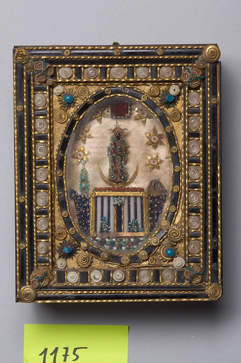 Schmelzglasbild, Glasbild, Maria auf dem Halbmond, Mondsichermadonna