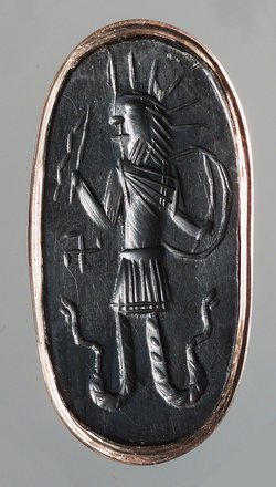 Löwenköpfiger Gott mit Schlangenbeinen