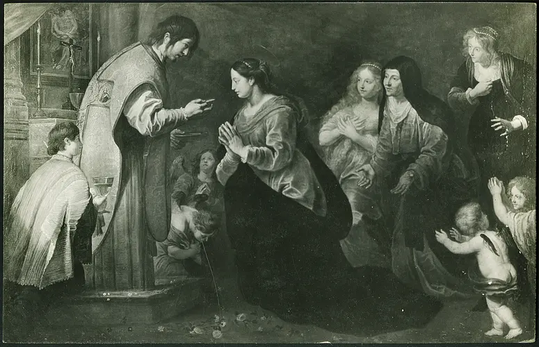 Der Evangelist Johannes spendet der Jungfrau Maria die letzte Kommunion