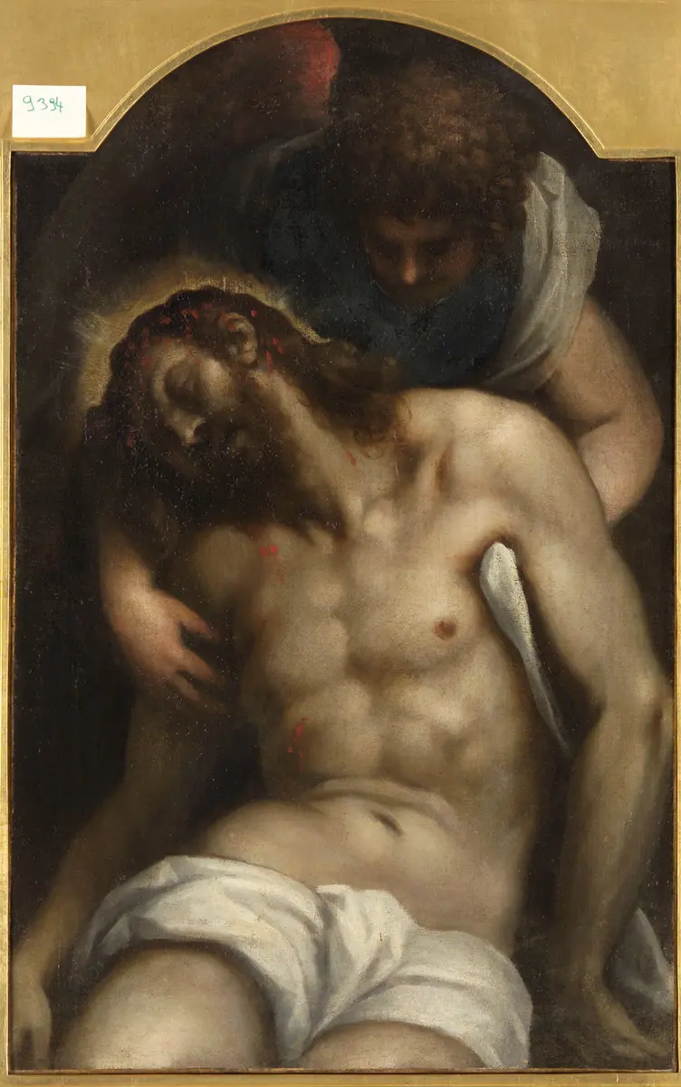 Leichnam Christi, von einem Engel gehalten