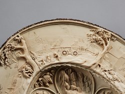 Prunkschale aus Elfenbein mit ländlichen Szenen, Landschaften und Adam und Eva
