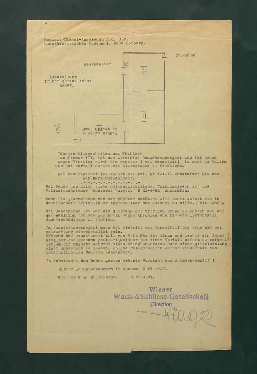 Dienstanweisung für die Separatwächter in der Neuen Hofburg