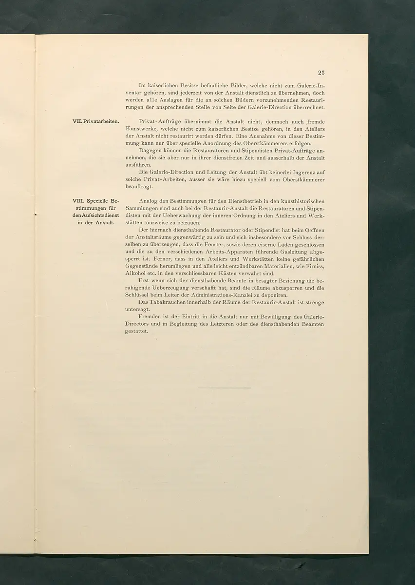Bestimmungen für den Dienstbetrieb in den kunsthistorischen Sammlungen des Allerhöchsten Kaiserhauses