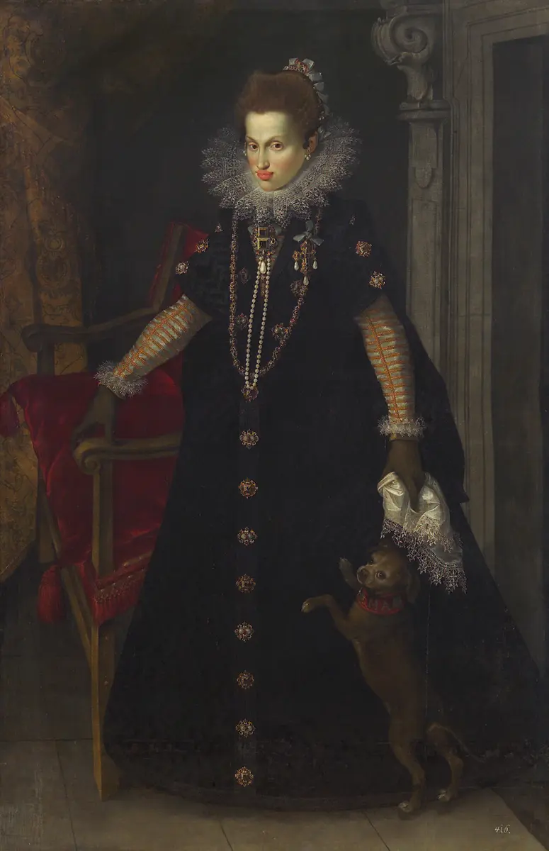 Erzherzogin Maria Anna (1574-1616), Herzogin in Bayern, mit einem Hund