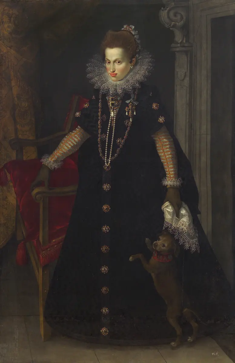 Erzherzogin Maria Anna (1574-1616), Herzogin in Bayern, mit einem Hund