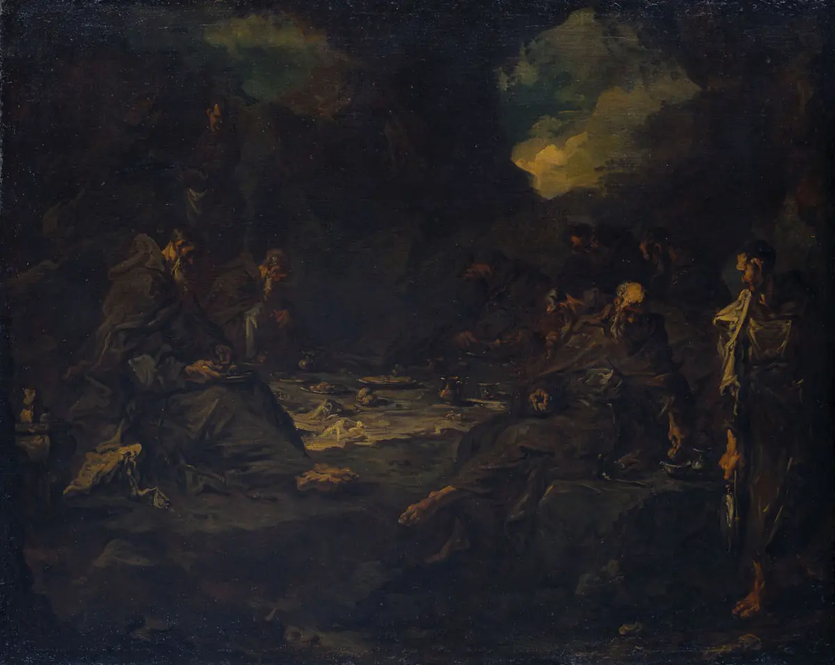 Mahl der Einsiedler in einer Höhle