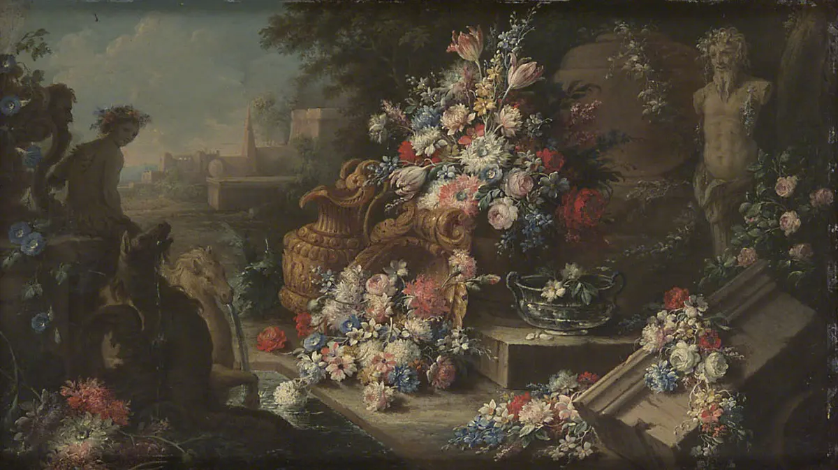 Blumen mit Parklandschaft