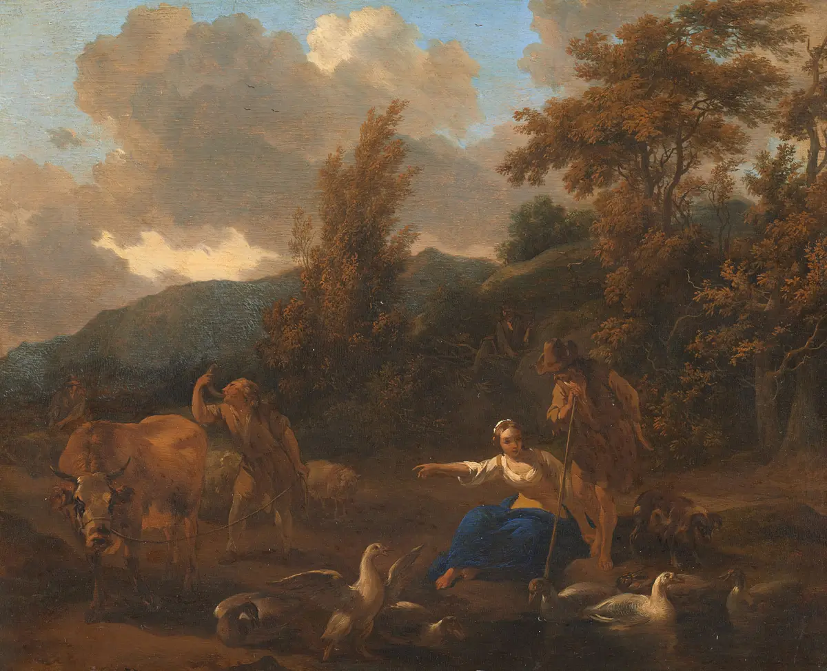Landschaft mit Gänseherde