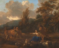 Landschaft mit Gänseherde