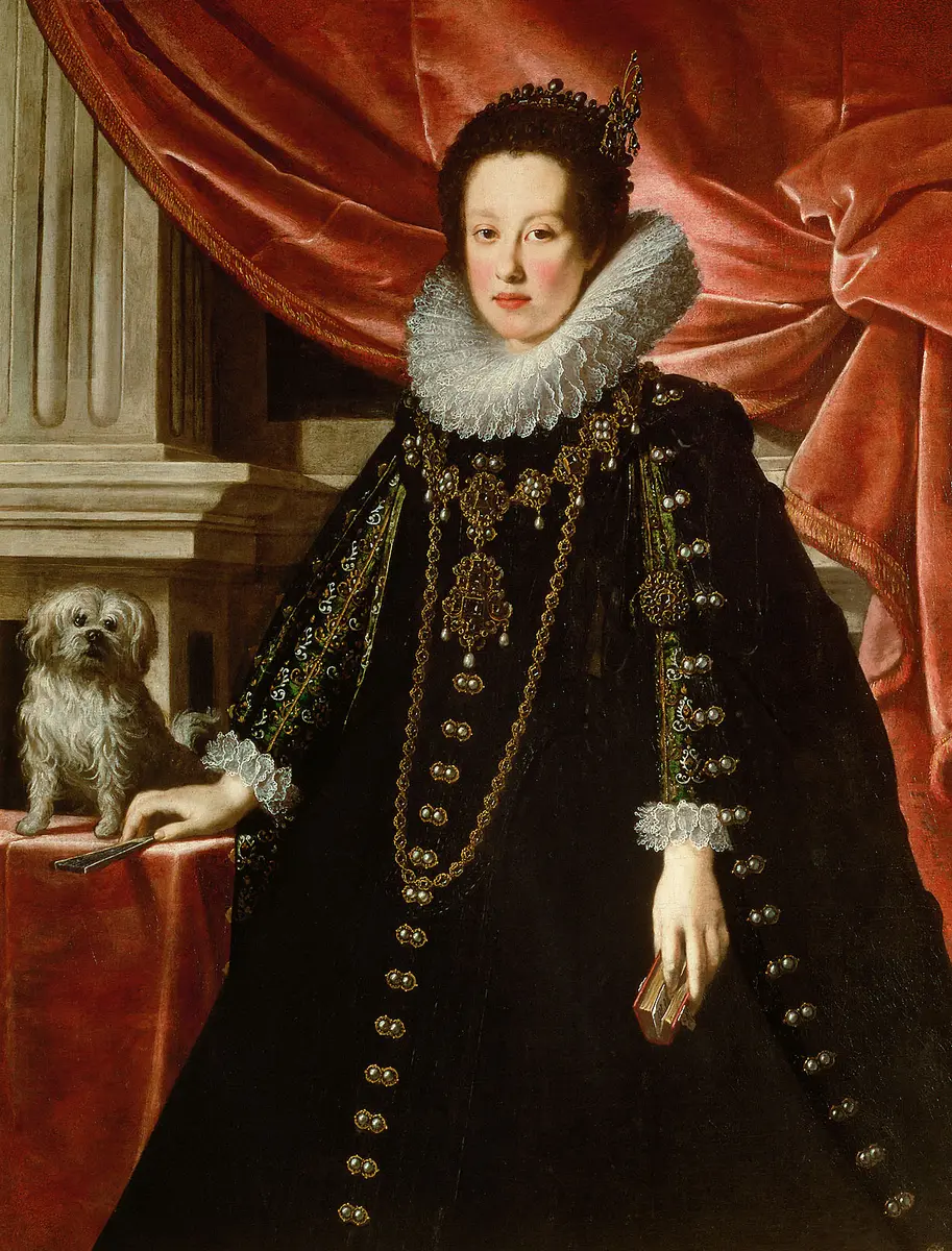 Anna de' Medici (1616-1676), Erzherzogin, mit einem Schoßhündchen, Dreiviertelporträt