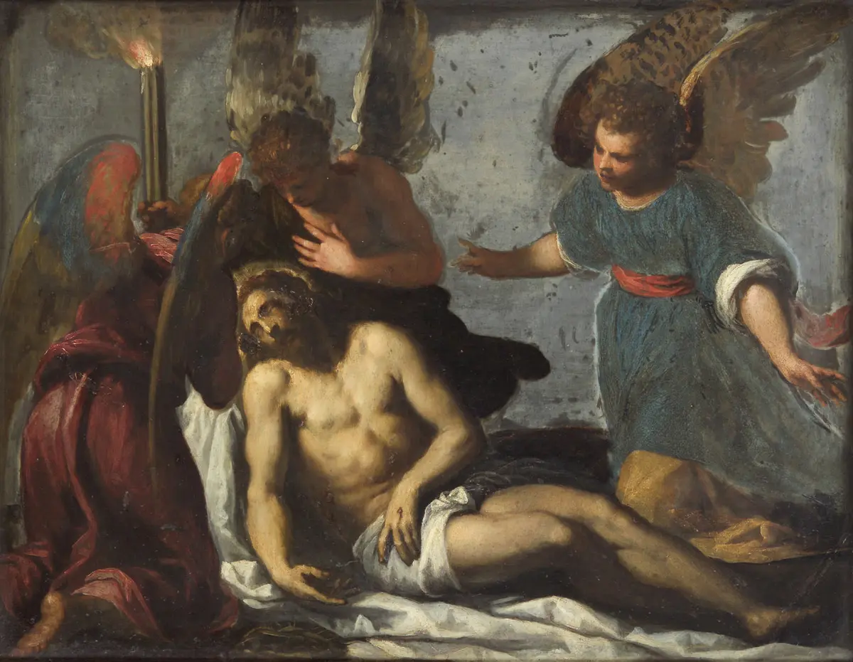 Toter Christus, von Engeln beweint