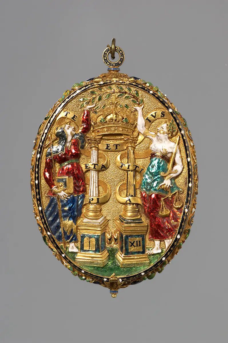 Medaillonkapsel mit den Miniaturbildnissen von Karl IX. v. Frankreich (1550-1574) und seiner Mutter Katharina de´ Medici