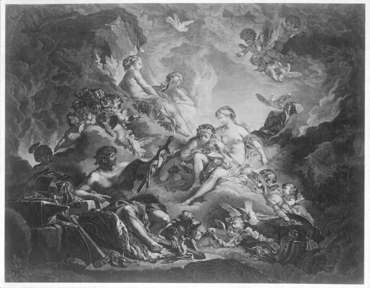 Vulkan überreicht Venus die Waffen für Aeneas
