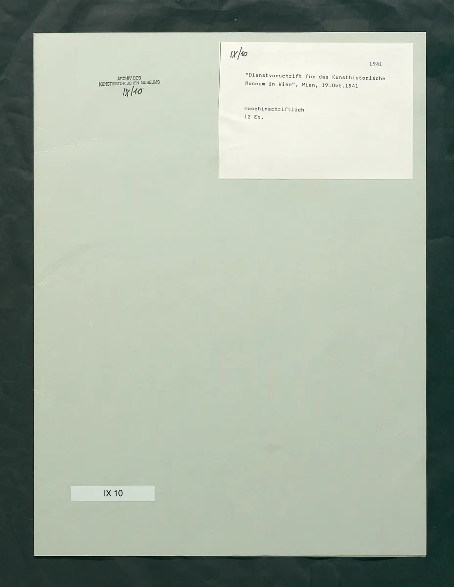 Dienstvorschrift für das Kunsthistorische Museum in Wien