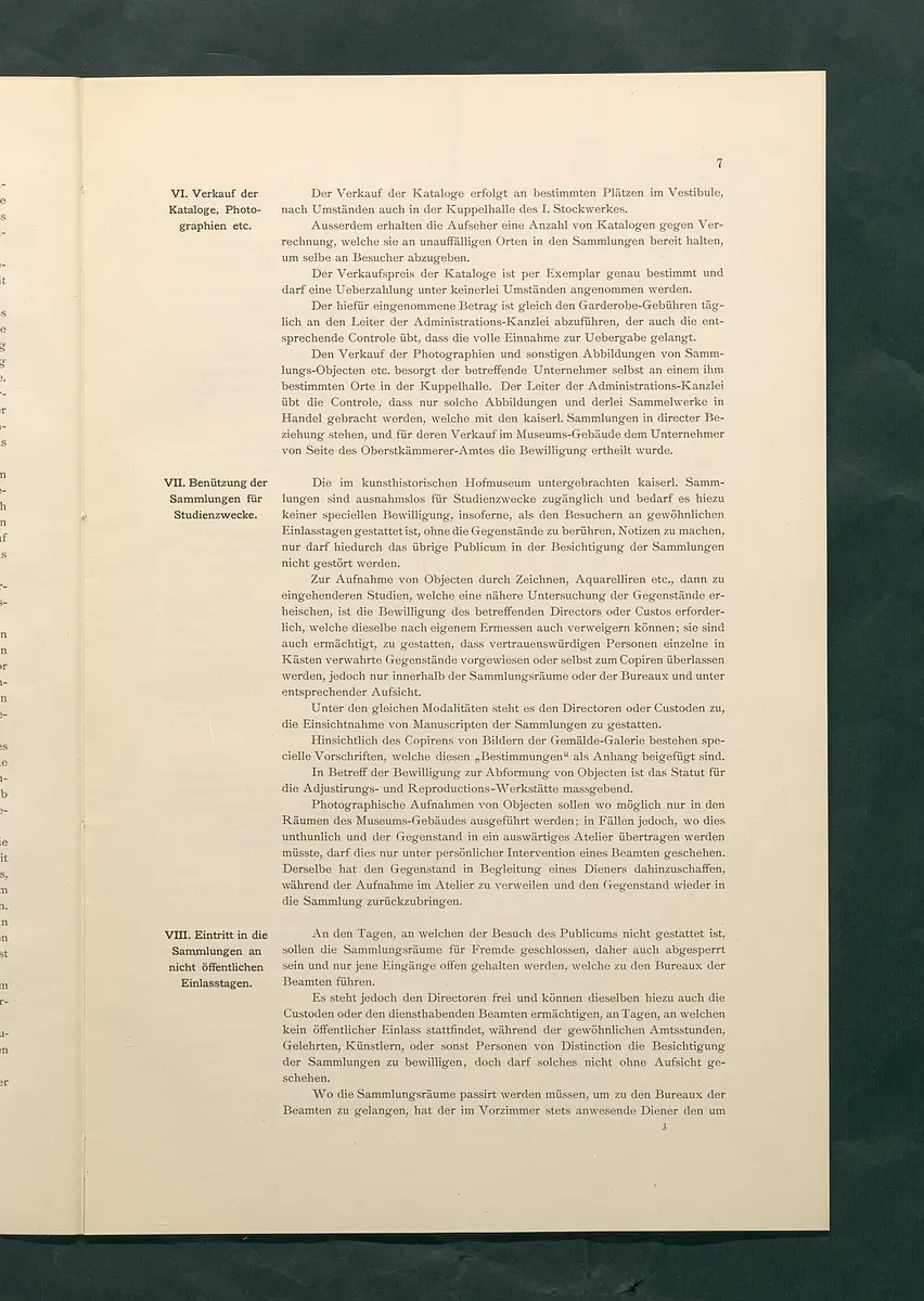 Bestimmungen für den Dienstbetrieb in den kunsthistorischen Sammlungen des Allerhöchsten Kaiserhauses