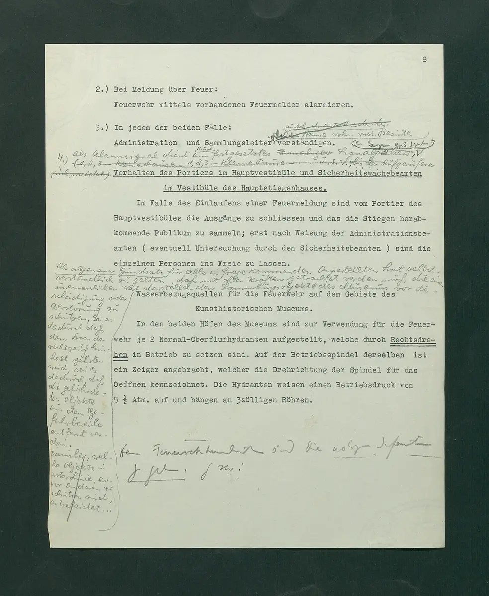 Entwurf einer Feuerlöschordnung für das Kunsthistorische Museum, 1926
