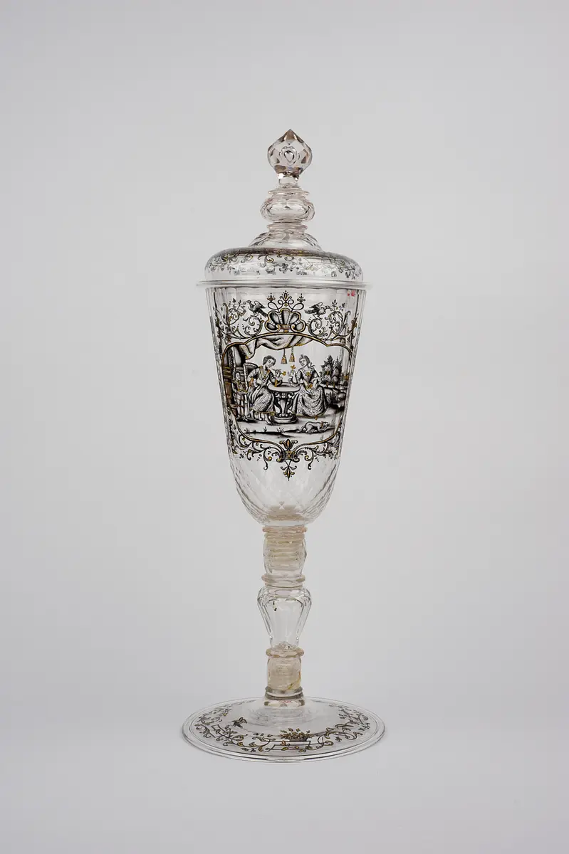 Schraubpokal mit höfischer Szene