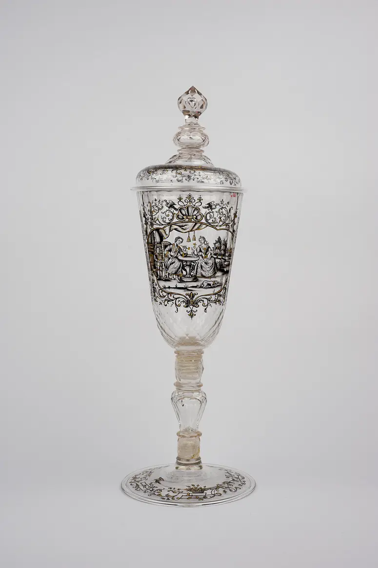 Schraubpokal mit höfischer Szene