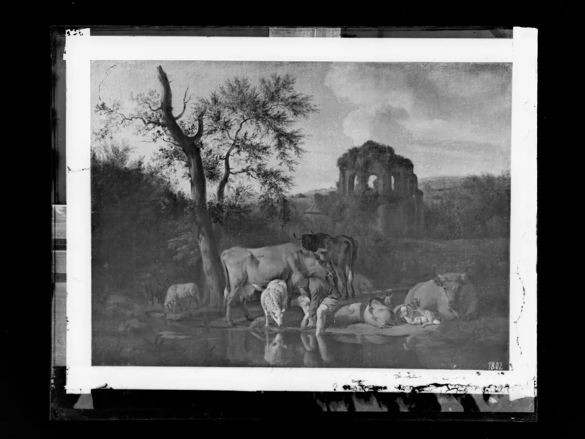 Landschaft mit Herde und Hirten