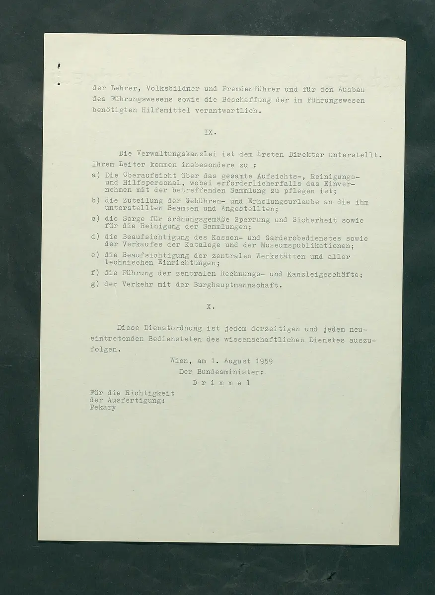 Dienstordnung für das Kunsthistorische Museum
