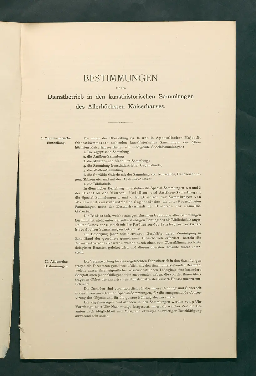 Bestimmungen für den Dienstbetrieb in den kunsthistorischen Sammlungen des Allerhöchsten Kaiserhauses