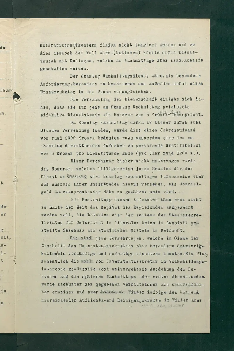 Besuchsordnung des Kunsthistorischen Museums für den Sommer 1919